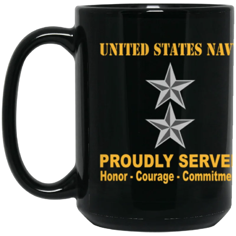 large ceramic travel mugs for iced coffee-US Navy O-8 Rear Admiral O8 RADM Flag Officer Ranks Proudly Served Core Values 15 oz. Black Mug