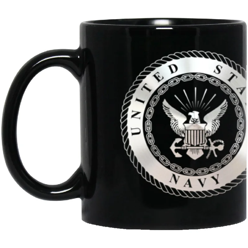 stylish tea mugs for winter evenings-US Navy O-9 Vice Admiral O9 VADM Flag Officer Metallic Silver Effect 11oz - 15oz Black Mug