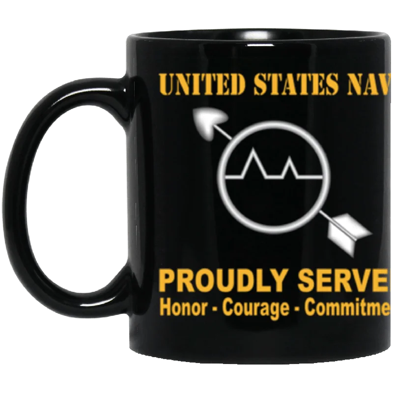 personalized ceramic coffee cups for home use-US Navy Operations specialist Navy OS Proudly Served Core Values 11 oz. Black Mug