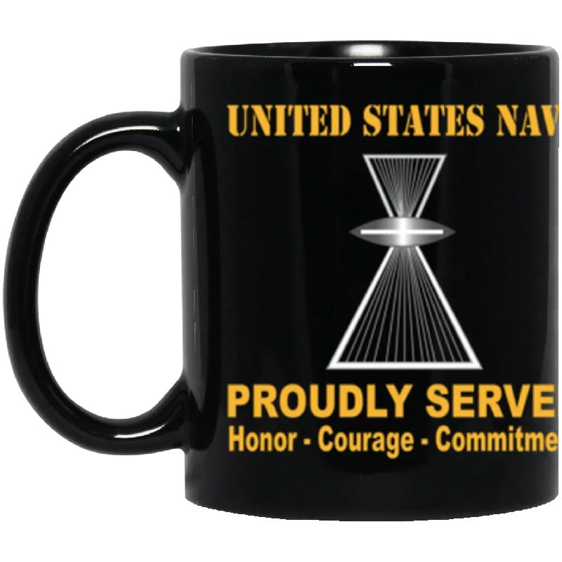 best travel mugs for cold weather-US Navy Photographer's Mate Navy PH Proudly Served Core Values 11 oz. Black Mug