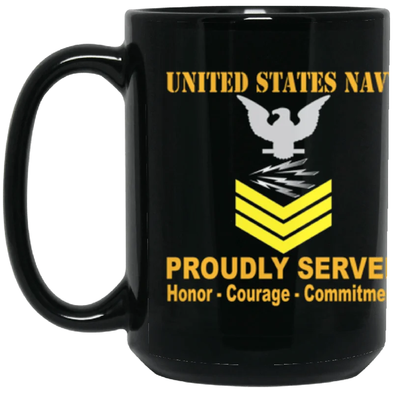 best coffee mugs for morning tea and coffee-US Navy Radioman Navy RM E-6 Gold Stripe 15 oz. Black Mug