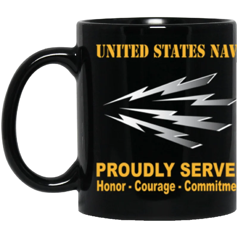 ceramic travel mugs for iced drinks-US Navy Radioman Navy RM Proudly Served Core Values 11 oz. Black Mug