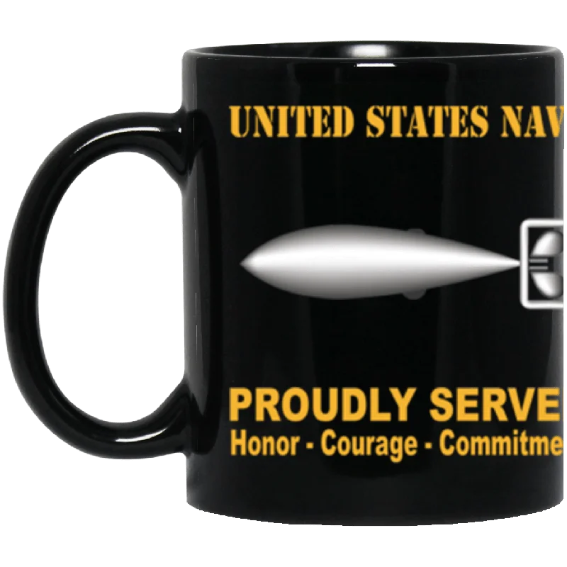 unique coffee mugs for office gift exchange-US Navy Torpedoman's mate Navy TM Proudly Served Core Values 11 oz. Black Mug