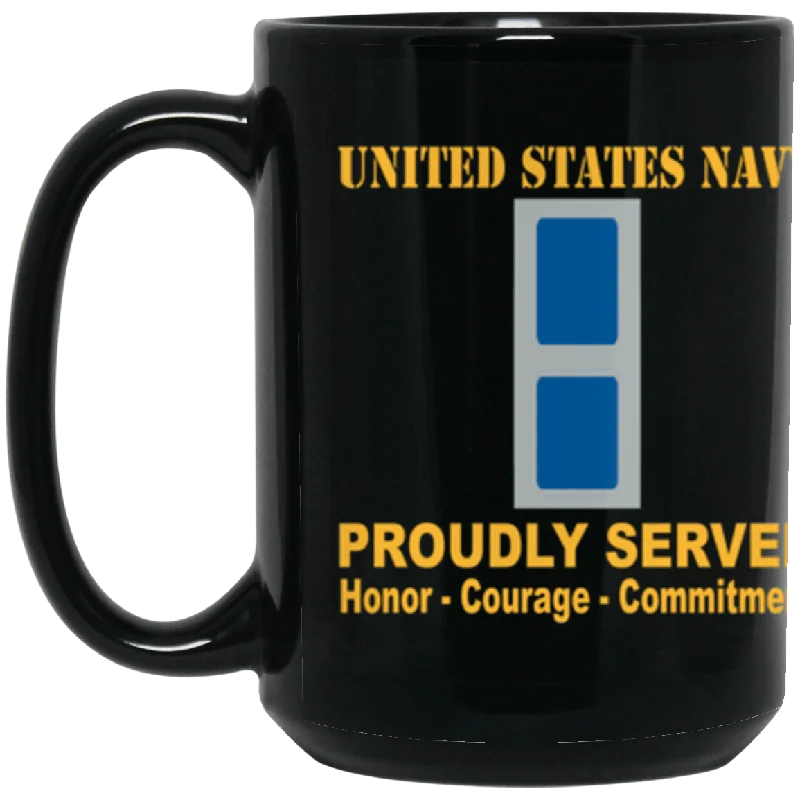 personalized travel mugs for coffee lovers-US Navy W-3 Chief Warrant Officer 3 W3 CW3 Warrant Officer Core Values 15 oz. Black Mug