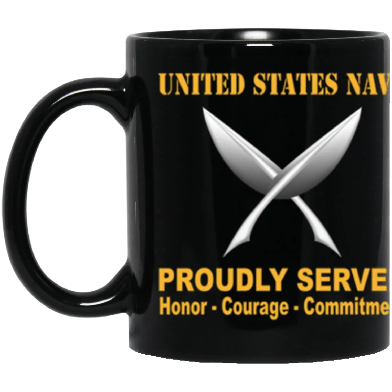 stylish tea mugs for winter evenings-US Navy Yeoman Navy YN Proudly Served Core Values 11 oz. Black Mug