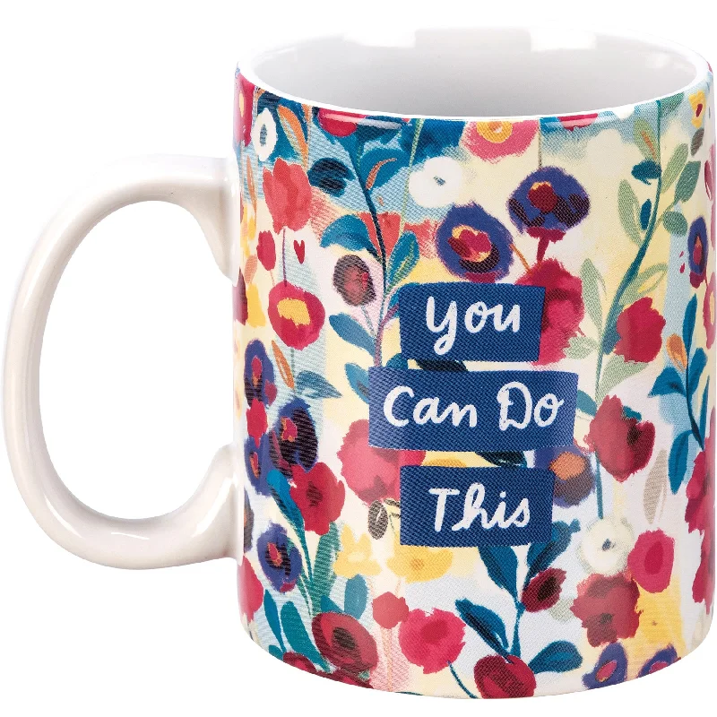 large ceramic mugs for coffee and tea lovers-You Can Do This Floral Mug | Double-Sided Stoneware Coffee Tea Cup | 20oz