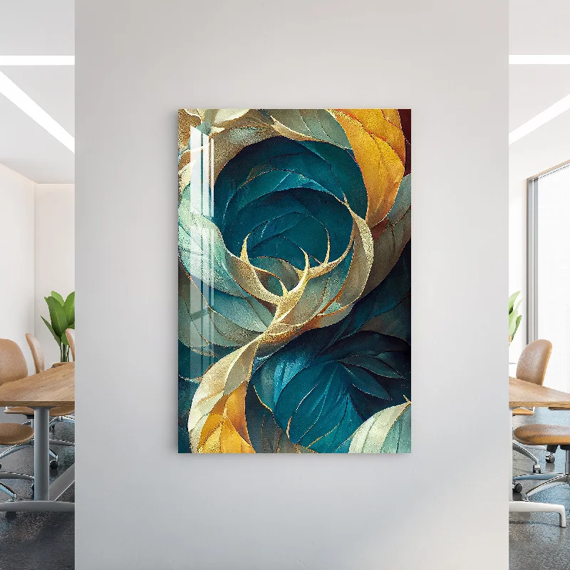 contemporary nature canvas art-Abstract Colorful Leaves Acrylic Wall Art