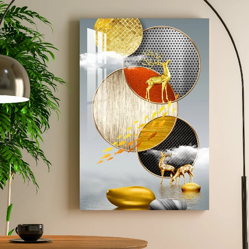 geometric modern art for living room-Abstract Fishes & Deer Acrylic Wall Art