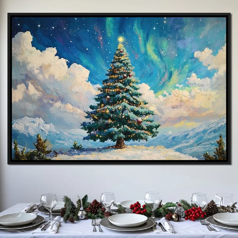 abstract cityscape prints for wall-Aurora Over Snowy Chirstmas Pines