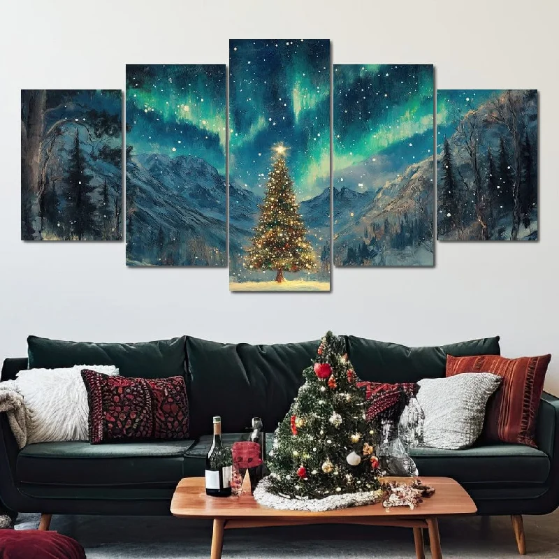 tropical nature wall prints for home-Aurora Over Winter  Chirstmas Pines