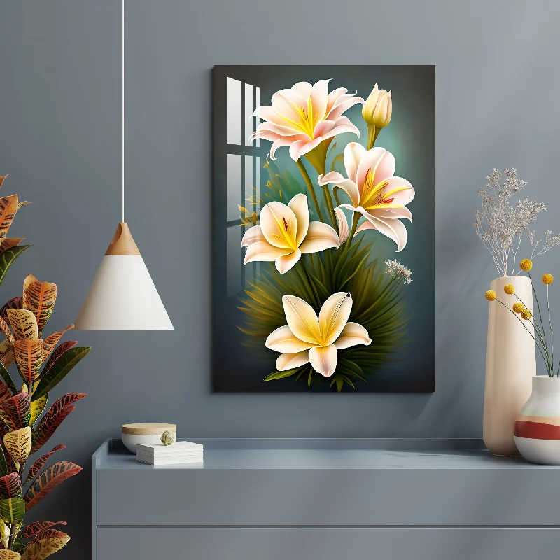 geometric modern wall art prints-Beautiful White Lilies Acrylic Wall Art