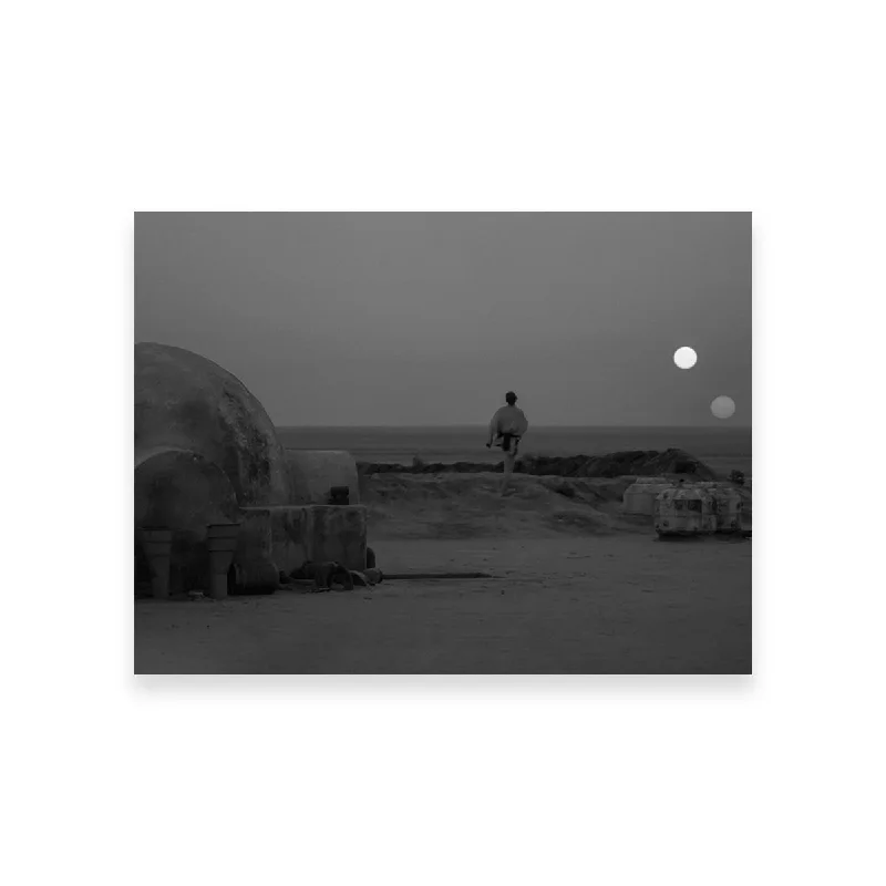 oversized art for living room-Binary Star Wars Sunset Grayscale