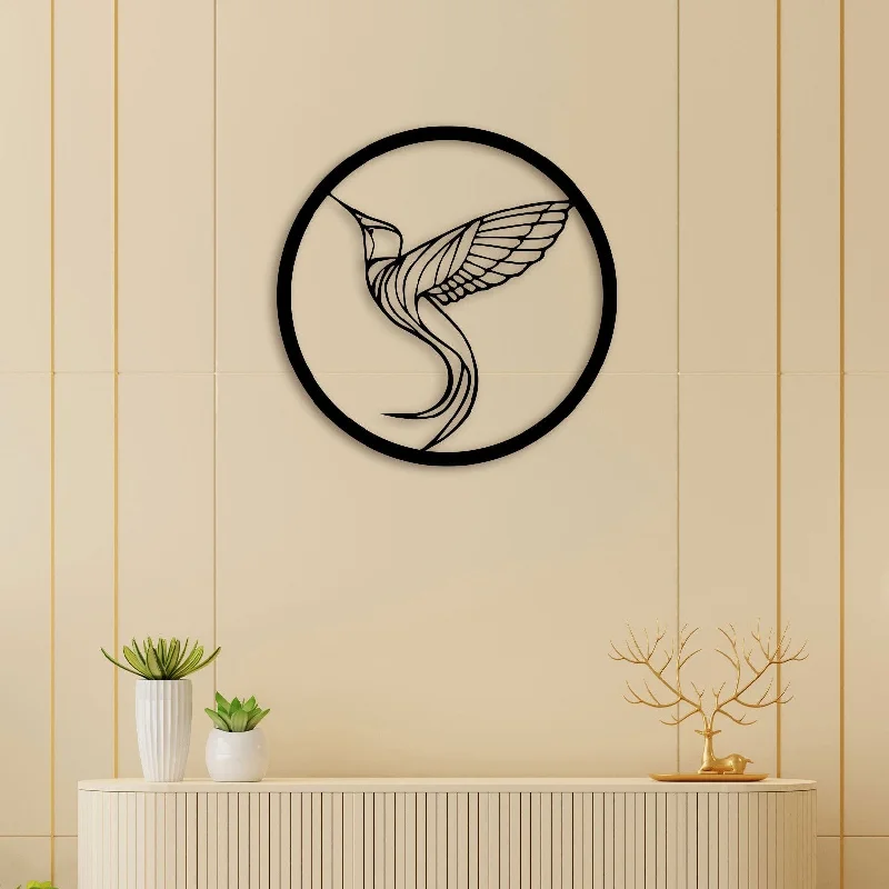 large modern botanical paintings-Bird In Circle Metal Wall Art