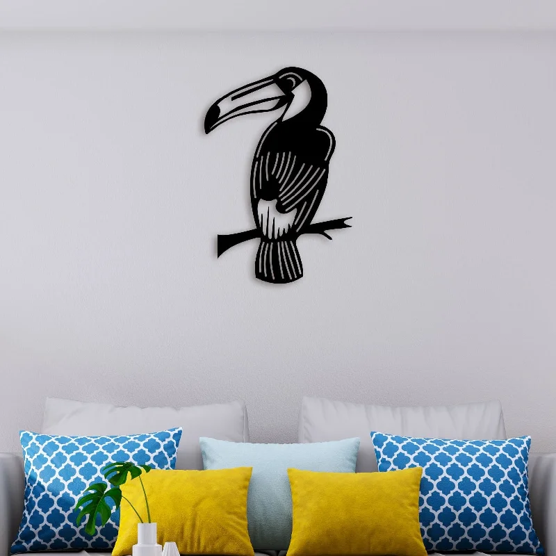 large abstract wall paintings for home-Bird on Branch Metal Wall Art