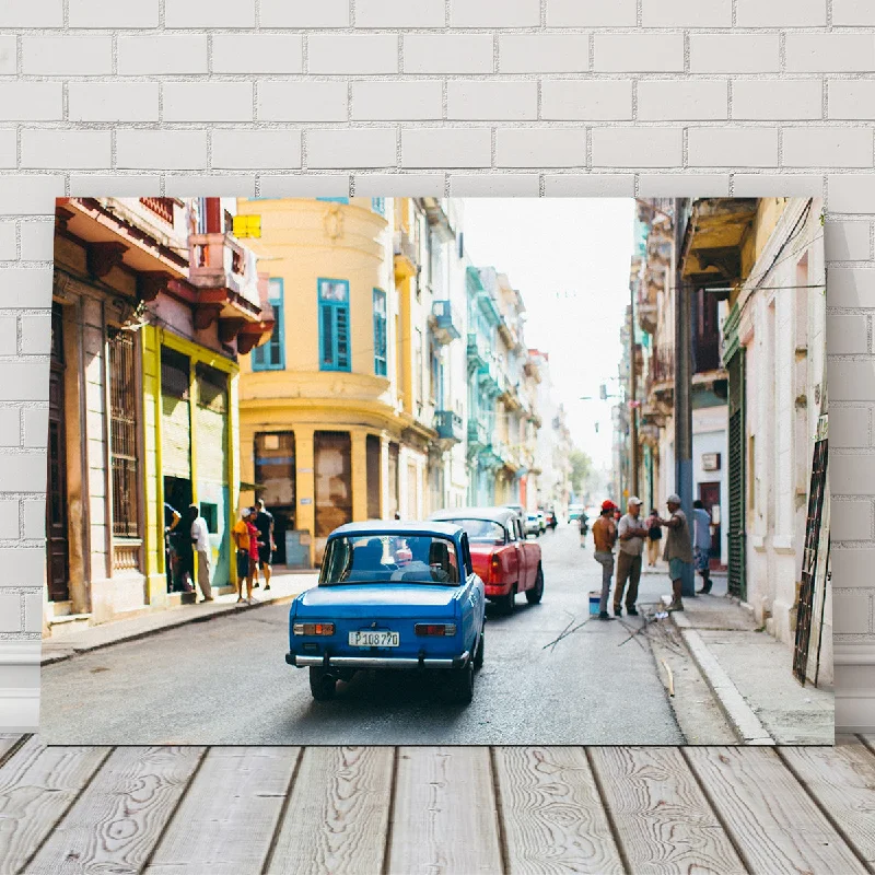 large cityscape canvas prints-Blue Car in Cuba