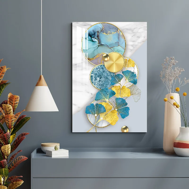 oversized abstract cityscape wall prints-Blue & Golden Crystal Finish  Acrylic Wall Art