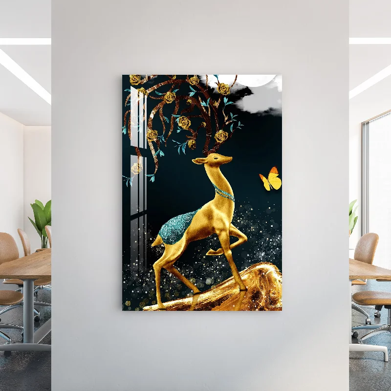 contemporary nature prints for wall-Boasting Golden Deer Acrylic Wall Art