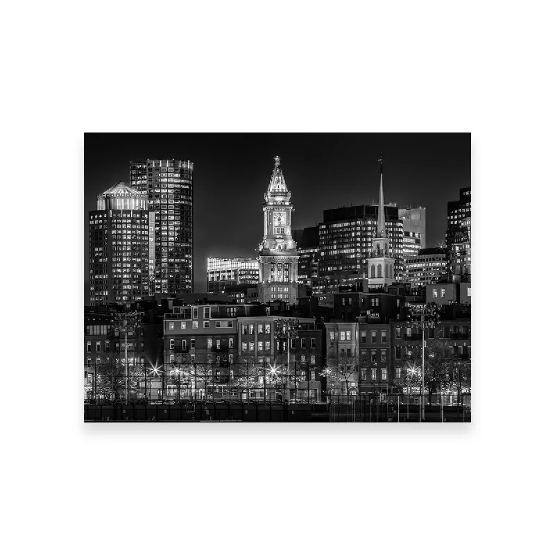 artistic pop art prints for wall-Boston Skyline of North End & Financial District