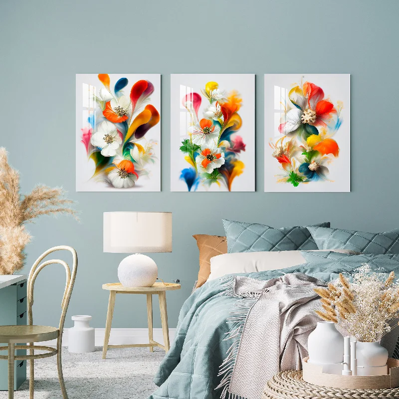 framed nature photography prints-Bright Spring Flowers Acrylic Wall Art (Set of 3)