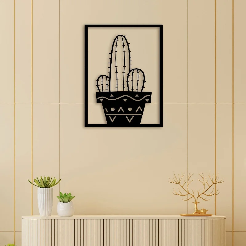 contemporary cityscape art for wall-Cactus In Pot Metal Wall Art