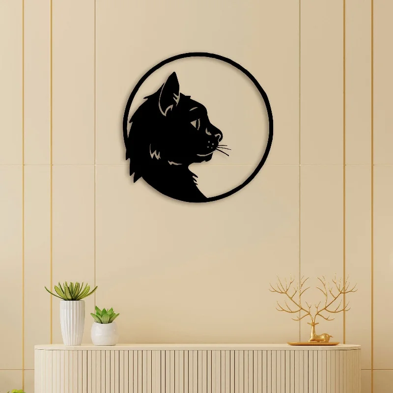 oversized geometric art prints for bedroom-Cat Face Metal Wall Art