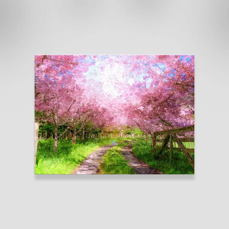 modern botanical art for wall-Cherry Blossom Lane