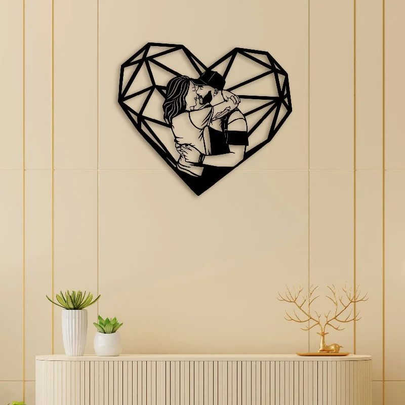 botanical canvas art for living room-Couple With Heart Metal Wall Art