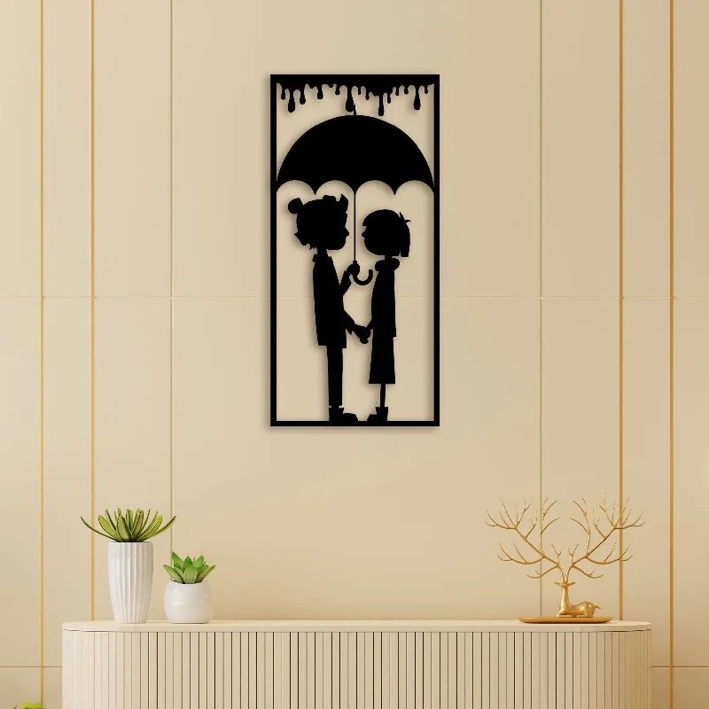 playful contemporary wall prints-Couple With Umbrella Metal Wall Art