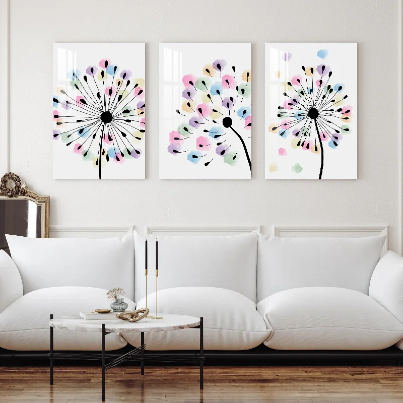 oversized nature photography prints-Dandelion Print Acrylic Wall Art (Set of 3)