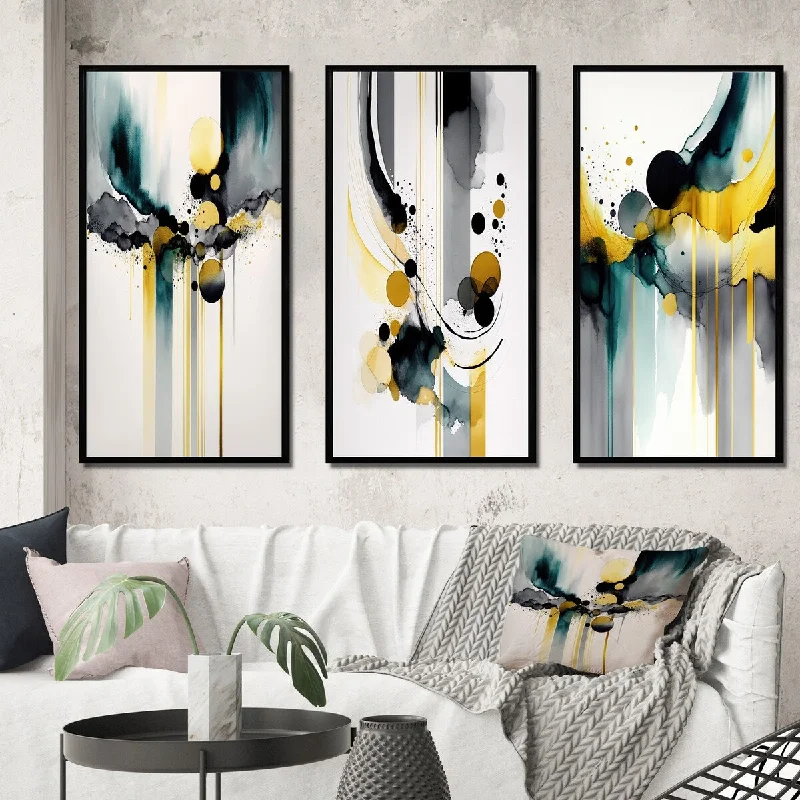 oversized nature canvas art for living room-Designart "Abstract Transitional Shapes Black V" Abstract Shapes Framed Wall Art Set Of 3 - Transitional For Home Decor