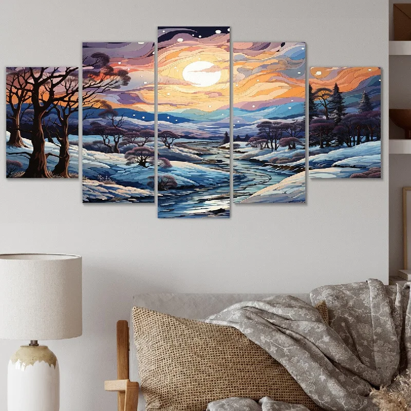 vibrant cityscape canvas art-Designart "Beautiful Country Charm In Winter III" Winter Landscape Multipanel Wall Decor set