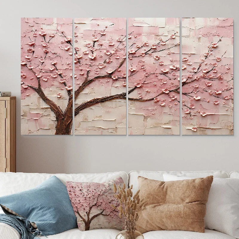 artistic nature photography canvas prints-Designart "Cherry Blossom Whisper Pink And White" Flowers Extra Large Canvas Set Of 4 - Oversized Traditional Wall Art