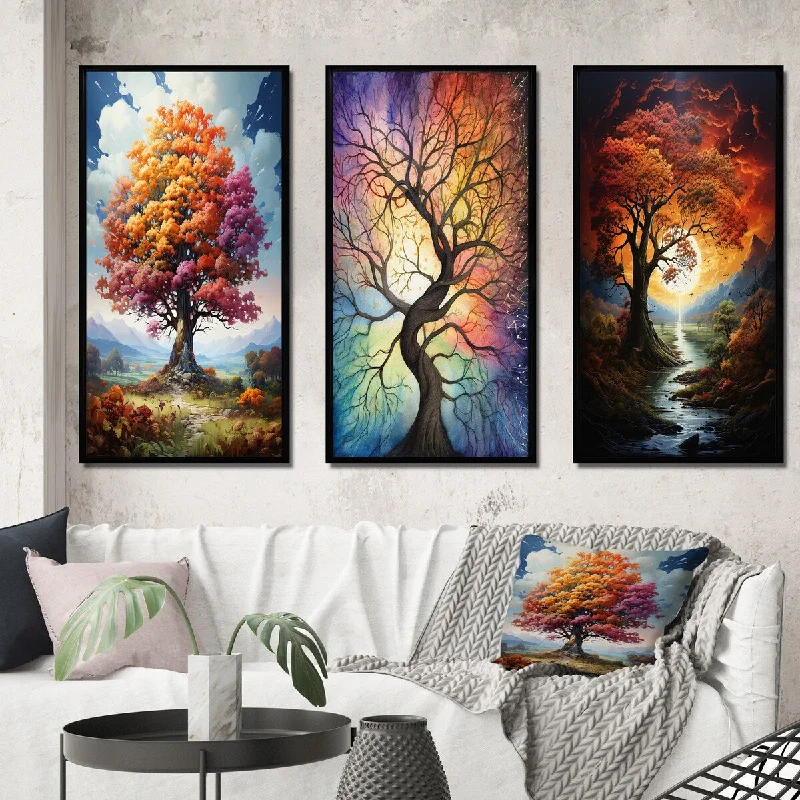 artistic nature photography canvas prints-Designart "Glorious Autumn Tree In The Countryside" Landscape Trees Frame Gallery Set Of 3 For Office Decor