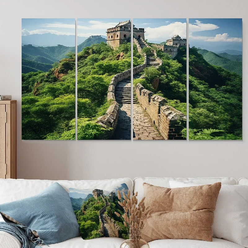 tropical modern wall art-Designart "Great Wall Of China Panorama" China Canvas Set Of 4 - Oversized Traditional Wall Art Decor For Hallway