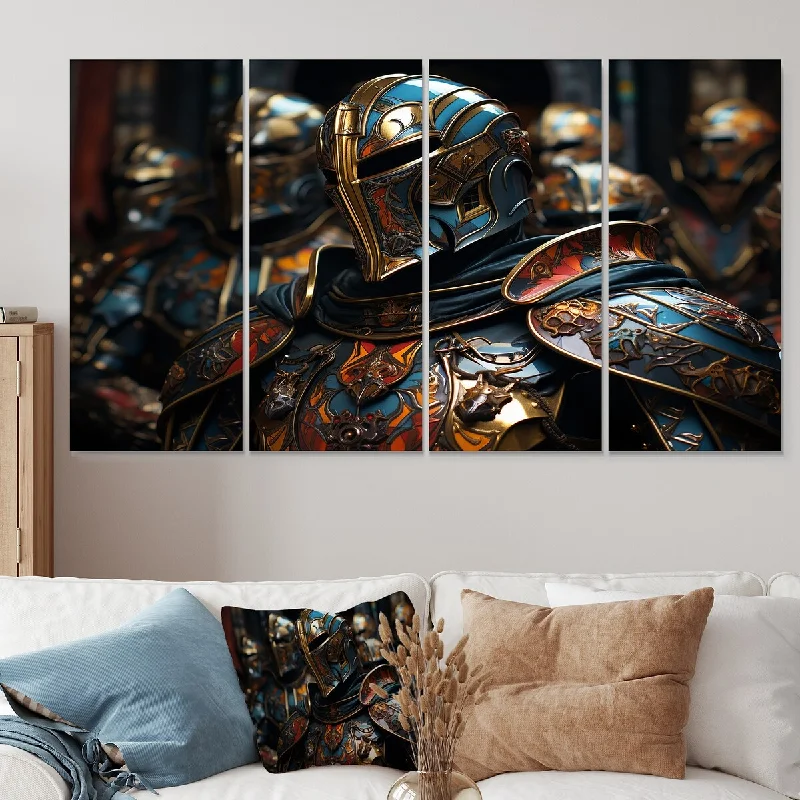 vintage tropical canvas prints-Designart "Medieval Knights I" Military Extra Large Canvas Set Of 4 - Oversized Global Wall Art For Entryway