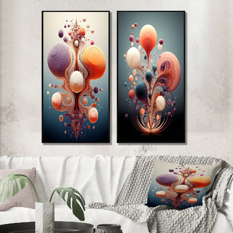 contemporary nature prints for living room-Designart "Metamorphosis Abstract Geometric Multiverse" Abstract Shapes Framed Wall Art Set Of 2 For Living Room Decor