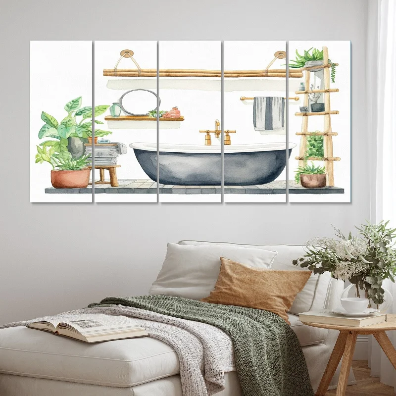 tropical city wall art for bedroom-Designart "Natural Bathroom Decor IV" Bathroom Multipanel Wall Art Living Room set