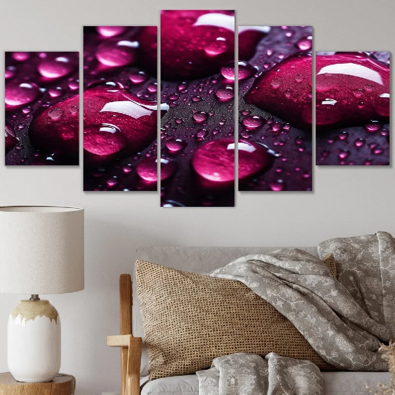 tropical landscape wall paintings-Designart "Red Rose with Raindrops VIII" Raindrops Multipanel Canvas Print set