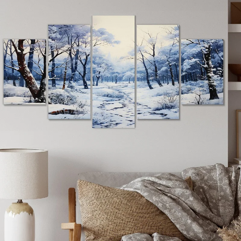 botanical abstract canvas prints-Designart "Winter Silent Woods V" Landscapes Multipanel Wall Art Print set