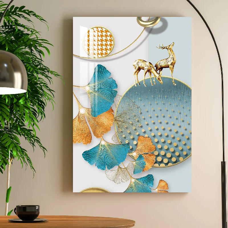 colorful abstract paintings for bedroom-Dotted Circle with Deer Acrylic Wall Art