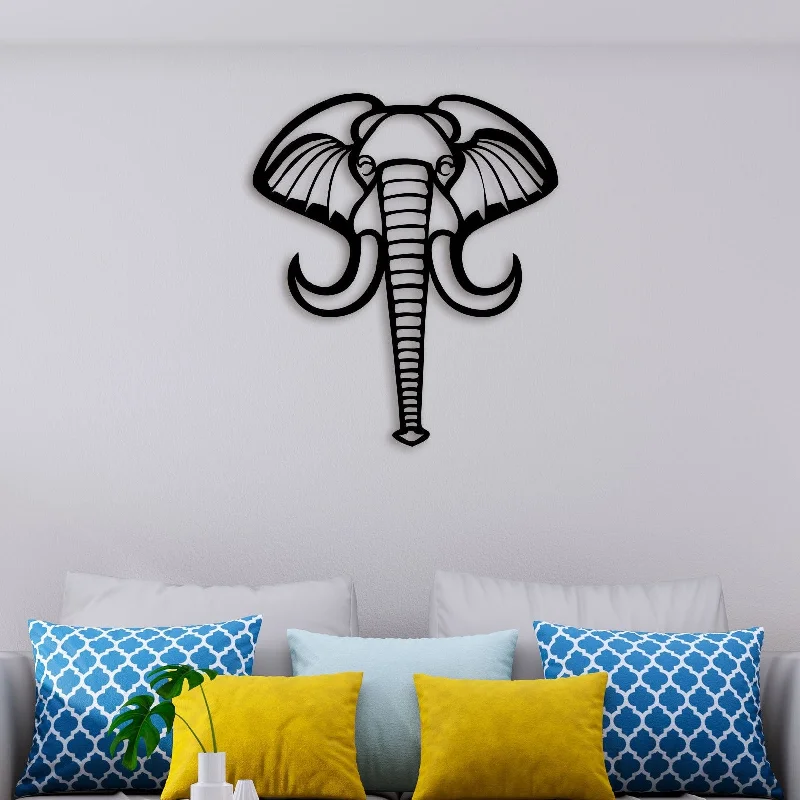 playful geometric art for wall-Elephant Face Metal Wall Art