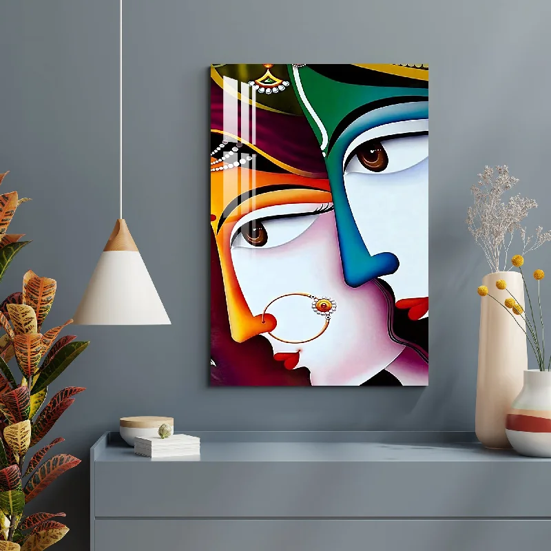 tropical botanical wall prints-Face of Radha Krishna Acrylic Wall Art