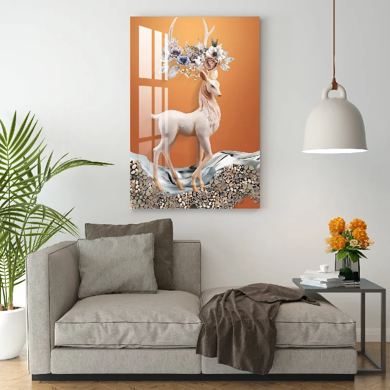 oversized modern art for home-Fascinating White Deer Acrylic Wall Art