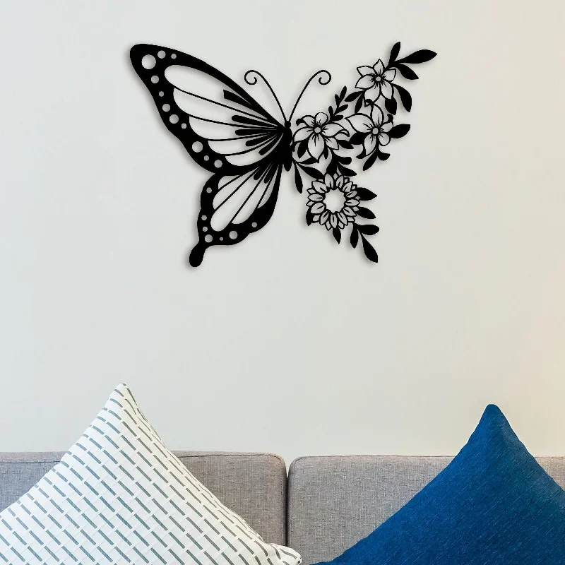 minimalist nature prints for home-Flower Butterfly Metal Wall Art