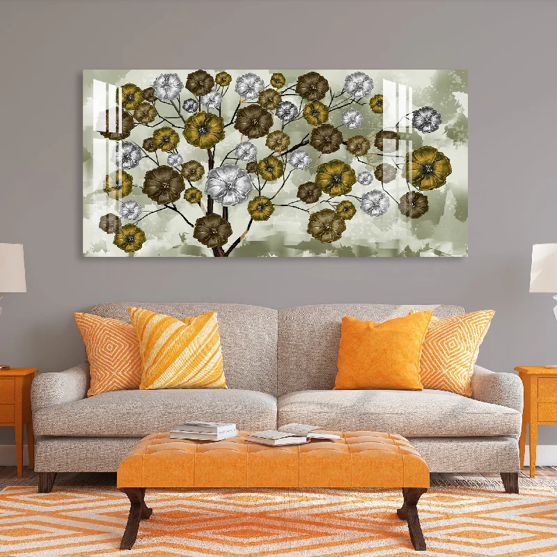 geometric coastal canvas art for home-Flowery Tree Acrylic Wall Art