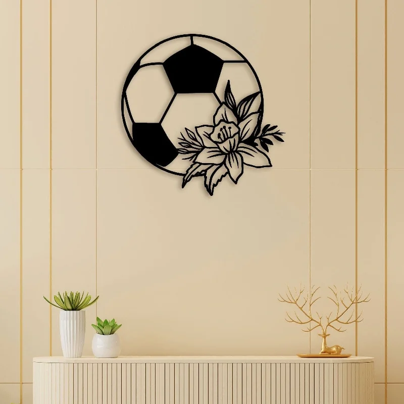 colorful retro art prints for wall-Football Flower Metal Wall Art