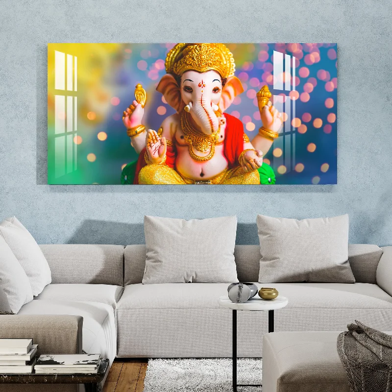 nature wall art prints for office-Glittery Ganesh Acrylic Wall Art