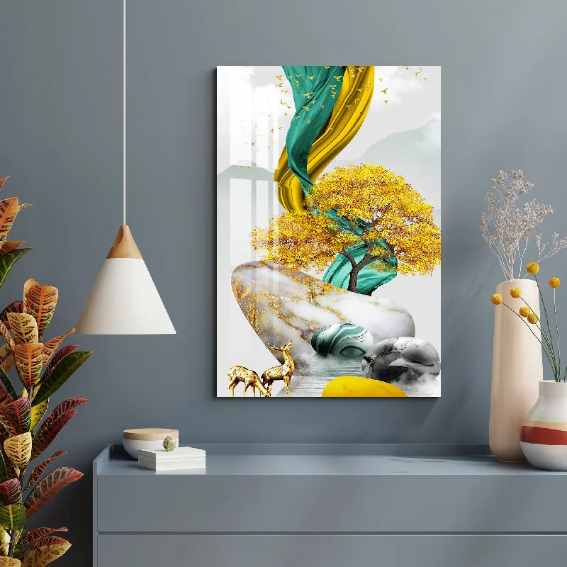 playful contemporary wall prints-Golden Affection Acrylic Wall Art