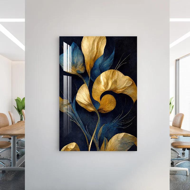 vibrant botanical watercolor prints-Golden Brushed Leaves Acrylic Wall Art