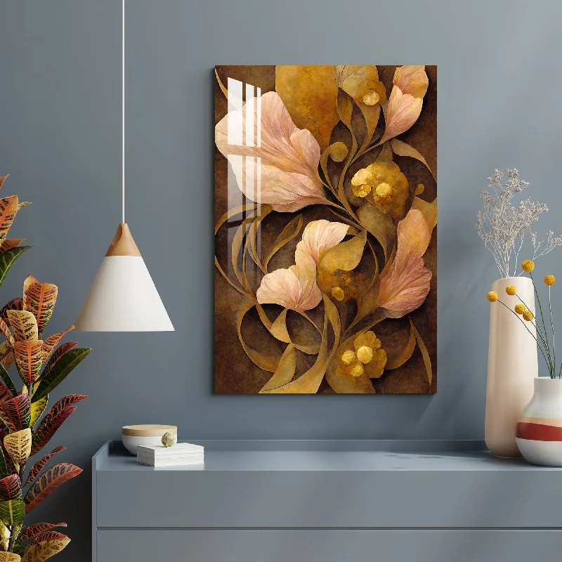 retro floral prints for wall-Golden Fantasy Flower Acrylic Wall Art